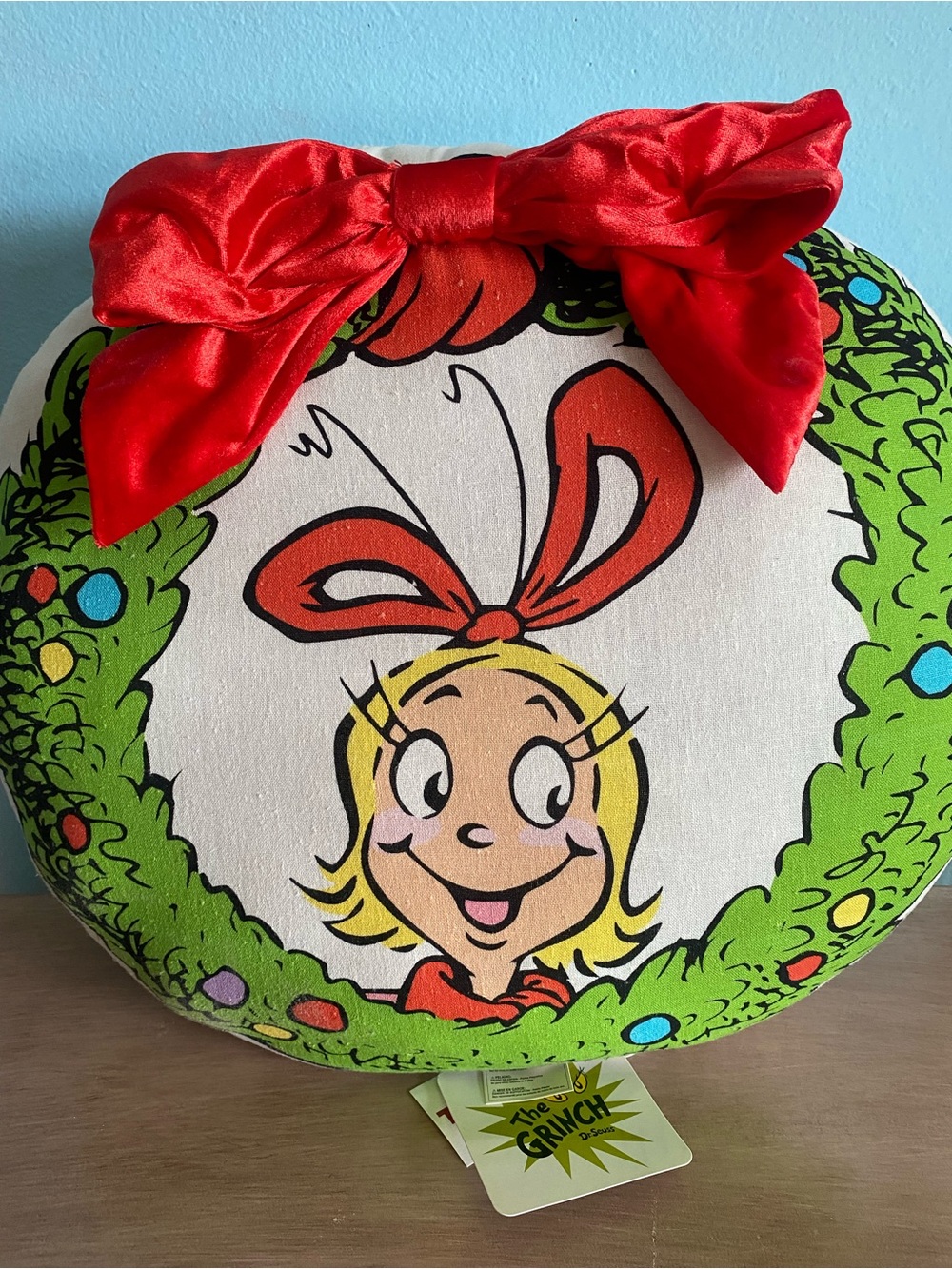 Dr. Seuss Cindy-Lou Who Decorative Pillow with Bright Red Bow
